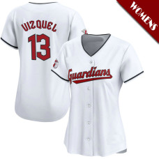 Omar Vizquel #13 Cleveland Guardians Women's Home Retired Player Jersey - White Limited Omar Vizquel #13 Cleveland Guardians Women's Home Retired Player Jersey - White Limited